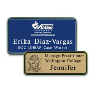 Plastic name tags with plastic frames