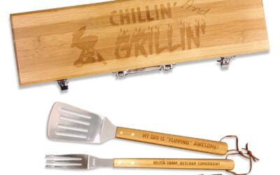 Customized Bamboo BBQ Grill Box Set – Stainless Steel Spatula, Tongs, and Grill Fork