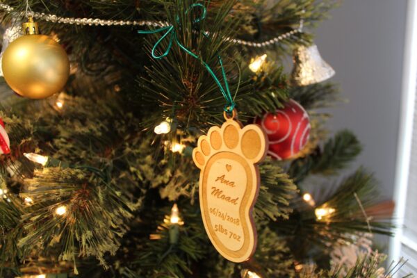 Personalize Wooden Baby Footprint Ornament - Image 3