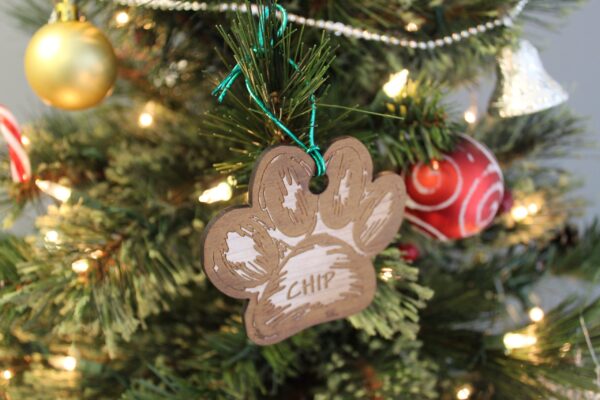 Custom Engraved Wooden Paw Ornament - Image 3