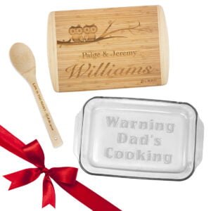 Personalized Holiday Gift Bundle - Pyrex Casserole Dish, Cutting Board, Bamboo Spoon