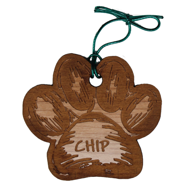 Custom Engraved Wooden Paw Ornament